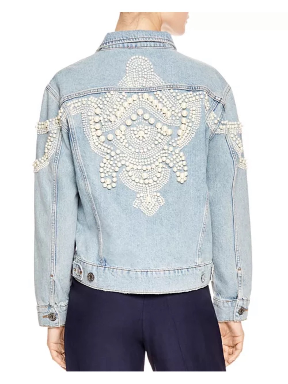 Sandro Eriko Simulated Pearl-Detail Denim Jacket